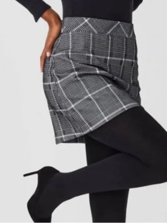 Like New SPANX Perfect Mini Skirt Skort Stretch Plaid Houndstooth Jacquard - Picture 5 of 8